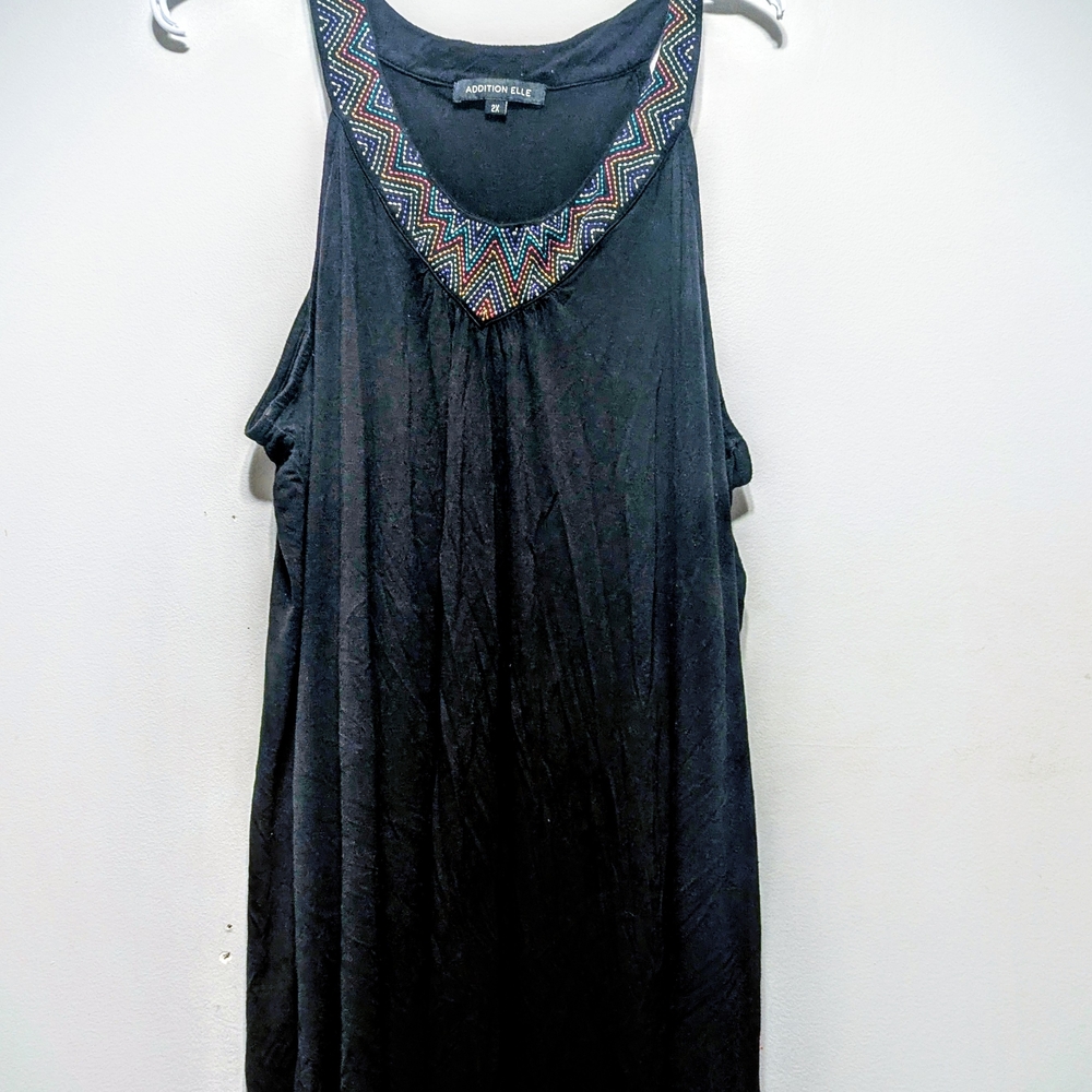 AdditionElle Black Faux Beaded Neckline Sleeveless Top